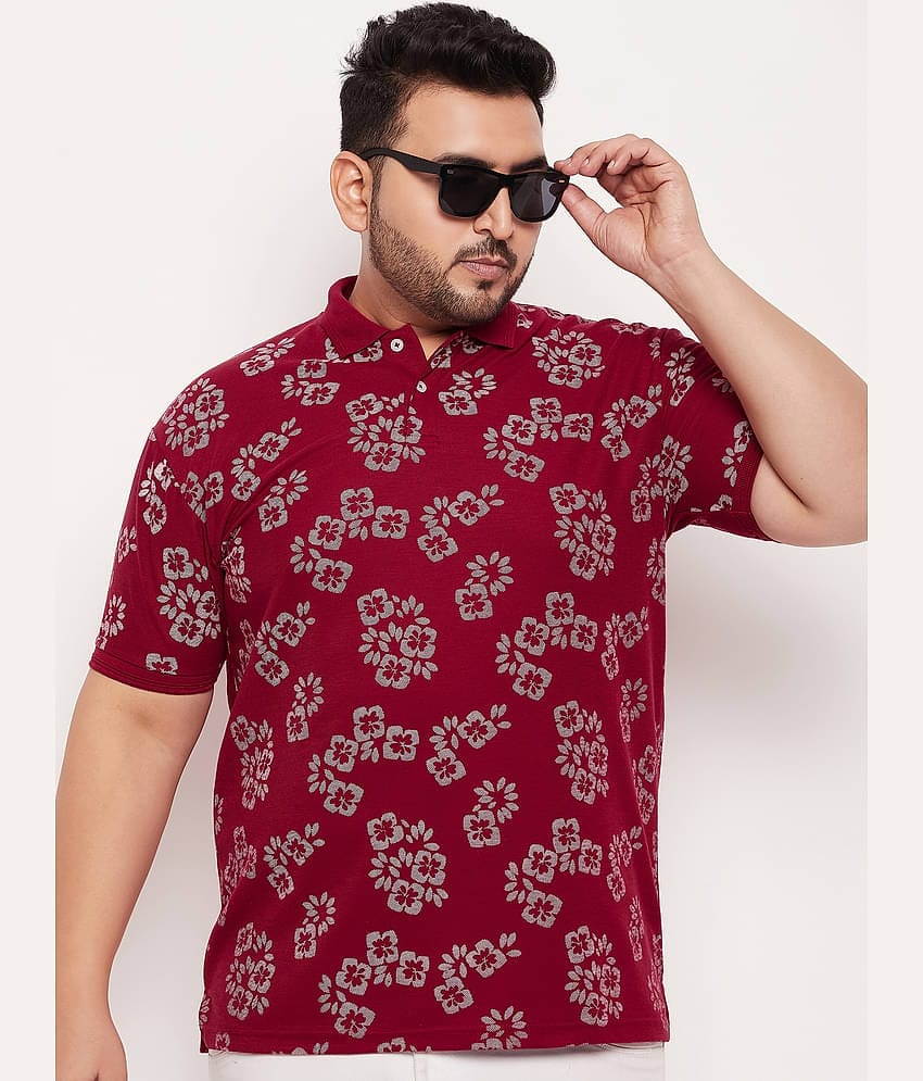 GET GOLF Pack of 1 Cotton Blend Regular Fit Printed Half Sleeves Men's Polo T Shirt ( Maroon )