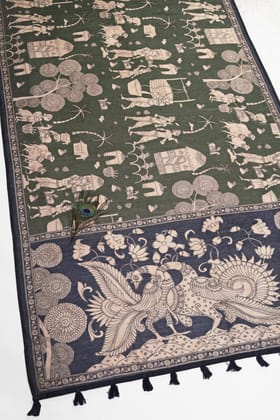 Mehendi & Navy Blue Two-Tone Saree