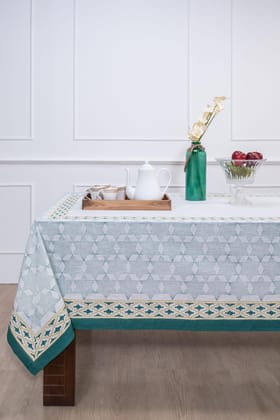 Tara Block Printed Cotton Slub Table Cover-60 x 90 in / Green / Green