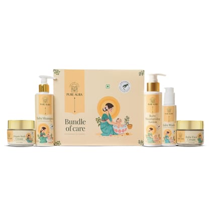 Pure Aura Newborn Baby Kit | Ayurvedic Shampoo, Wash, Lotion, Face & Diaper Rash Cream | Gentle Daily Skincare Essentials for Newborns & Infants with Sensitive Skin