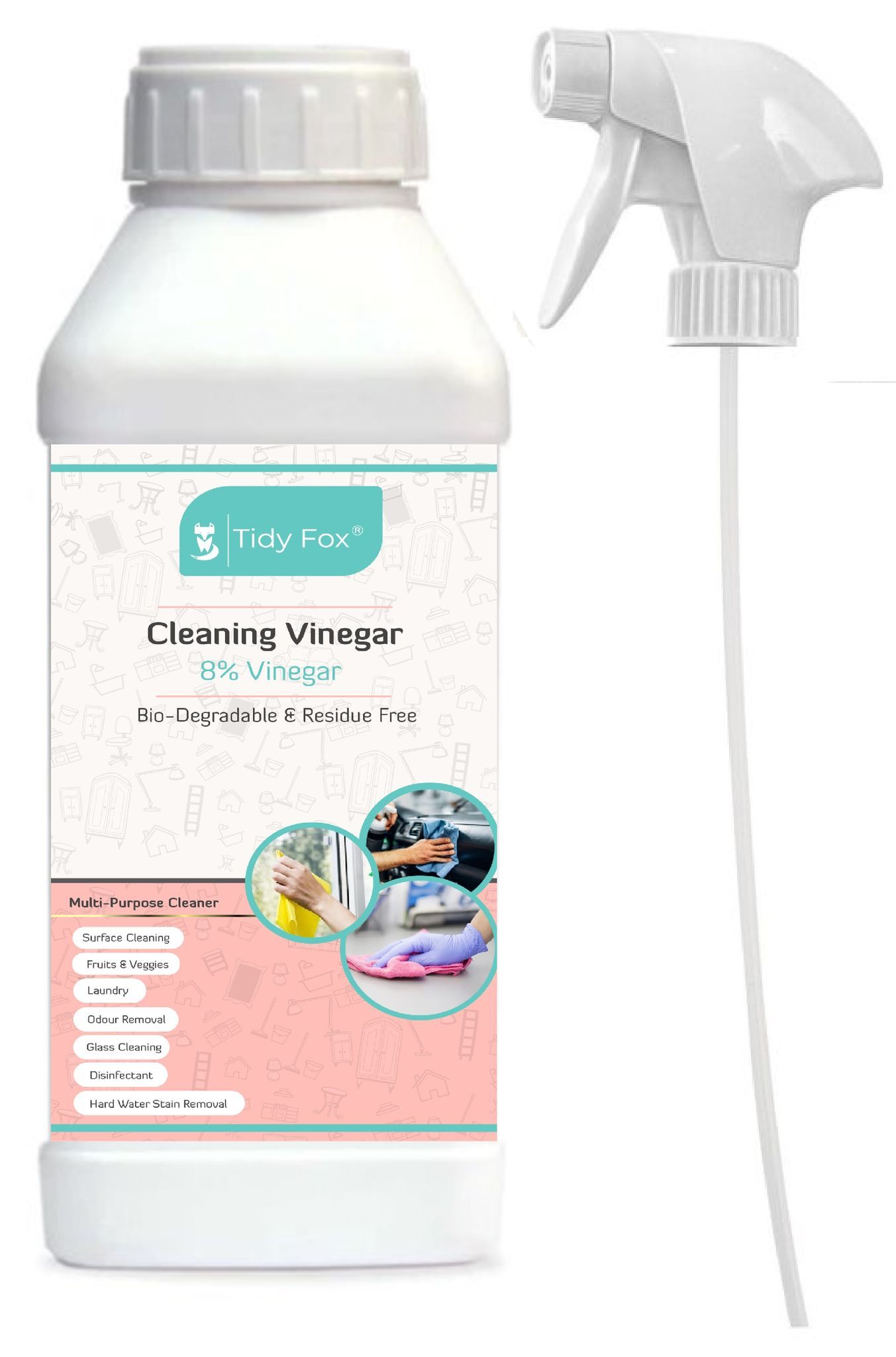 Tidy Fox Cleaning Vinegar / All Purpose Cleaner / 8% Vinegar / With Spray / 1 litre