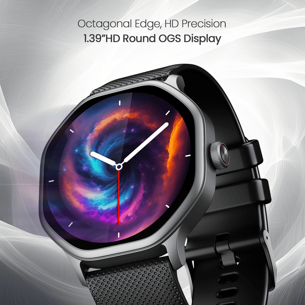 Cellecor E7 Cosmic 1.39" HD OGS Display I BT Calling I AOD Display I smart Watch in  Black