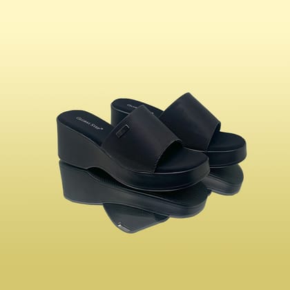 Blossom Wedge Mules-Black / 36