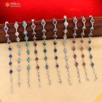 925 sterling silver multi color stone unisex stone bracelet sbr773-Blue lapis stone