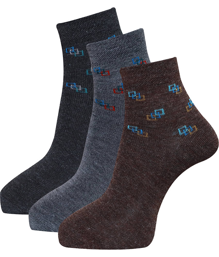 Socks - Woollen Men's Printed Multicolor Mid Length Socks ( Pack of 3 )