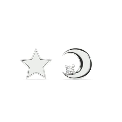 Mismatched Star with a moon combination stud earring - Pair-Rhodium
