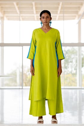 Avocado Azure Box Slit Kurta-S