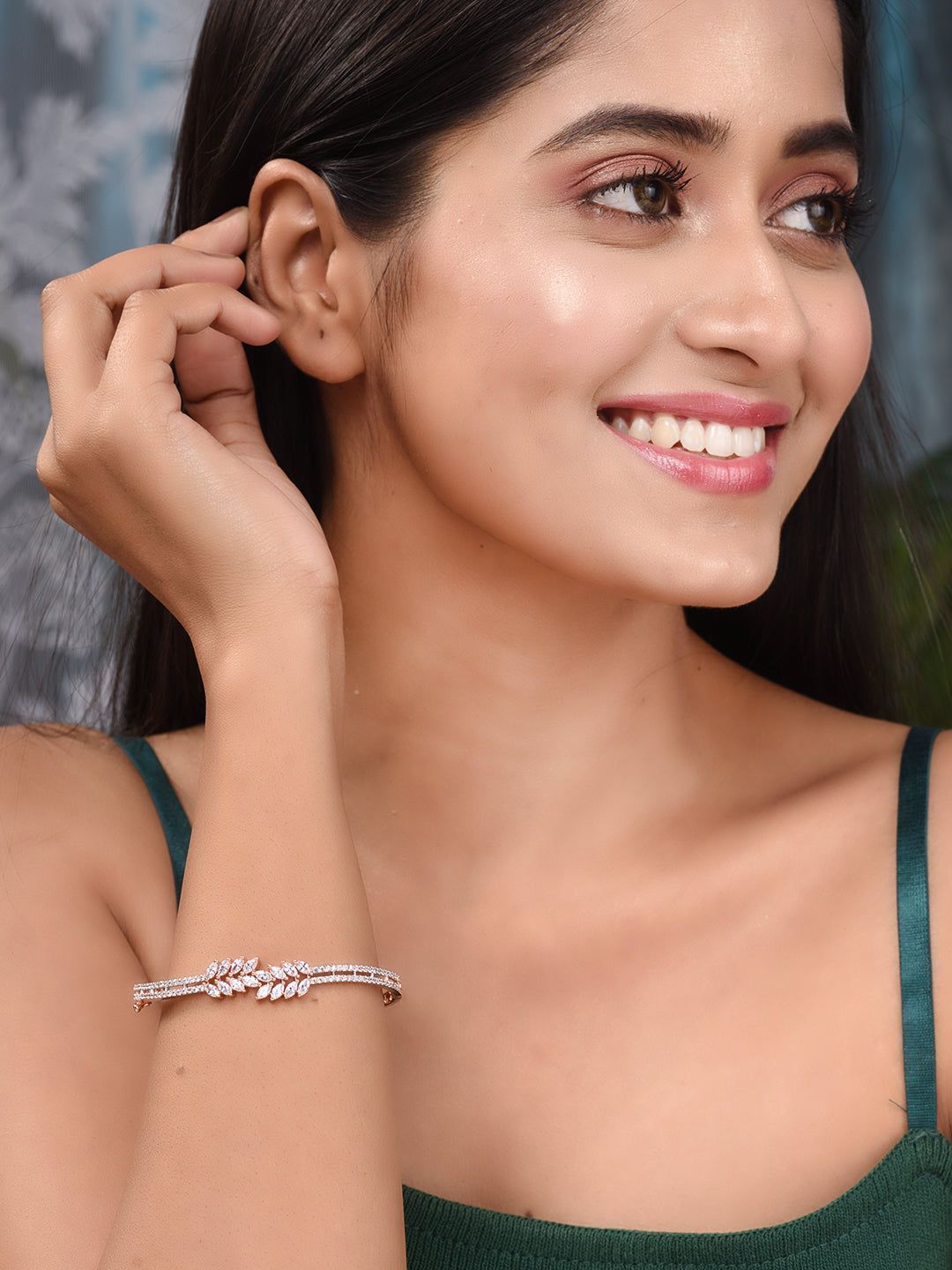 Rose Gold Plated Marquis AD Studded Kada Bracelet