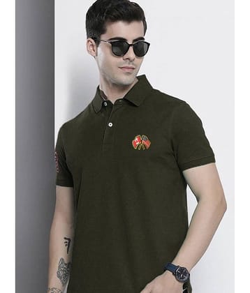 Merriment Pack of 1 Cotton Blend Regular Fit Solid Half Sleeves Men's Polo T Shirt ( Olive Green )