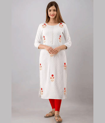 JFT JAIPUR FABTEX - White Rayon Women's Straight Kurti ( Pack of 1 )