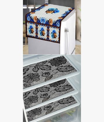 Grisha Cotton Floral Printed Fridge Mat & Cover ( 99 53 ) Pack of 4 - Brown