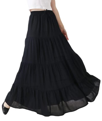 Solid Skirt with Frills-L / Black