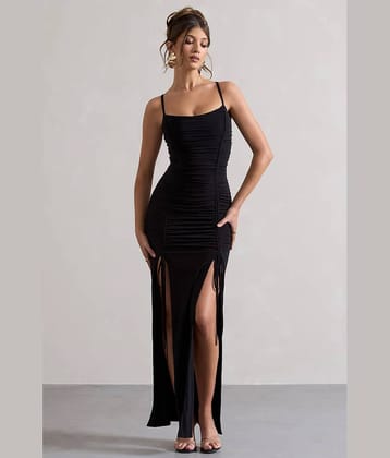 Traquila Women Lycra Solid Bodycon Dress ( Black )