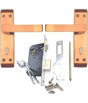 Onmax Stainless Steel High Quality Premium Range Lock Slim Mortise Door Lock Set Size 7 Inch Double Action Brass Latch Brass Bhogli with Rose Gold Finish  Pack of 1 set, Rustfree for Outdoor and Indoor (SML6+SS701RG)