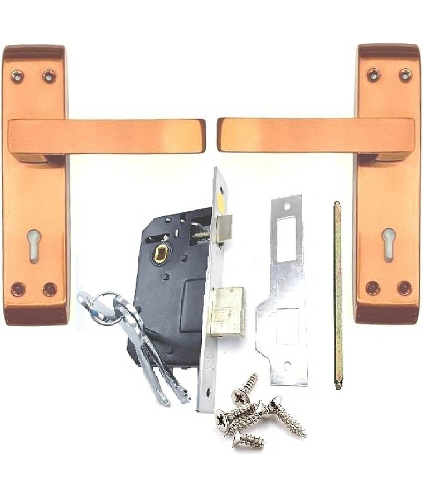 Onmax Stainless Steel High Quality Premium Range Lock Slim Mortise Door Lock Set Size 7 Inch Double Action Brass Latch Brass Bhogli with Rose Gold Finish  Pack of 1 set, Rustfree for Outdoor and Indoor (SML6+SS701RG)