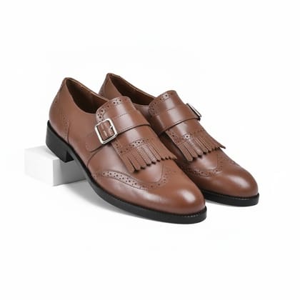 Tan Leather Fringe Monk Strap Formal Shoes