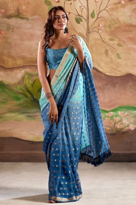 Blue Woven Georgette Saree