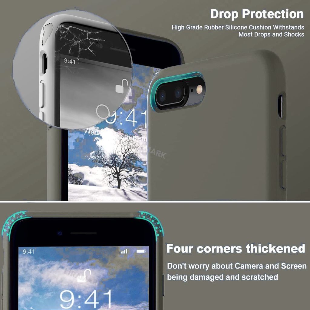 LIRAMARK Liquid Silicone Soft Back Cover Case for Apple iPhone 7 Plus / 8 Plus