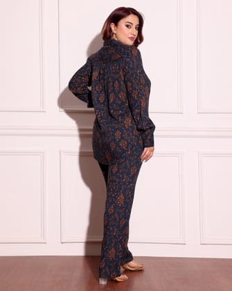 Blue Abstract Motif Printed Co-ord Set-L / L / Blue