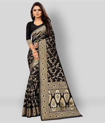 Gazal Fashions Banarasi Silk Embroidered Saree With Unstitched Blouse Piece ( Multicolor )