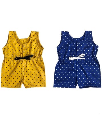 The Creators Blue & Yellow Cotton Rompers For Unisex ( Pack of 2 ) - None