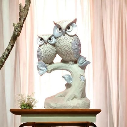 Owl Couple on Tree Resin Showpiece | Decorative Love Birds Figurine for Home, Table, Shelf, Bedroom & Gift Use
