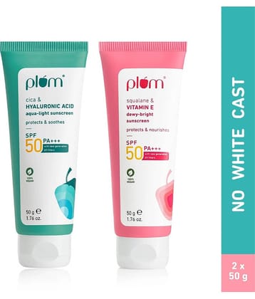 Plum Sunscreen - SPF 50 PA+++ Broad Spectrum Protection, No White Cast, Lightweight | Pack of 2 (100 g)