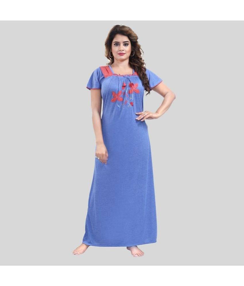 Gutthi - Blue Hosiery Women's Nightwear Nighty & Night Gowns ( Pack of 1 )
