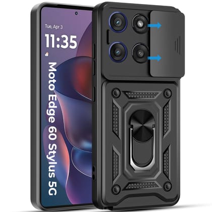 A rtistque Armor Bumper Back Case Cover for Motorola Moto Edge 60 Stylus 5G | Stylish Ring Holder & Inbuilt Stand | Sliding Camera Cover | TPU Protective | Motorola Edge 60 Stylus Back Cover - Black A rtistque Armor Bumper Back Case Cover for Motorola Mo