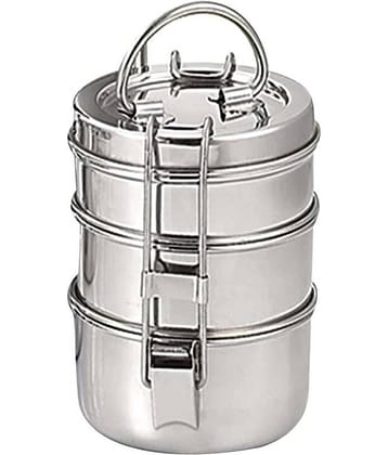 Neelam Tiffin Plate 9x3 Steel Lunch Box 3 Container (Pack of 1)