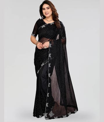 ANAND SAREES Net Embellished Kasavu Saree With Unstitched Blouse Piece ( Black )