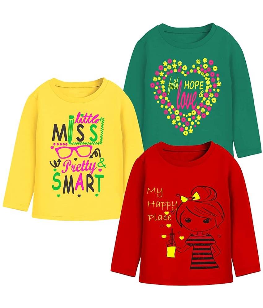 MIST N FOGG Pack of 3 Girls Cotton Blend T-Shirt ( Multi )