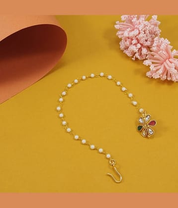 Golden Kundan Nose Pin with Chain Clip On Nose Ring Small Nath Kundan