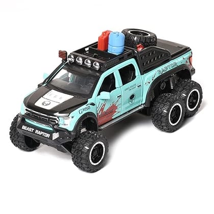 Braintastic Ford Raptor F150|Pull Back Diecast Car| Spray Metal Model Pickup Car| Openable Doors, Sound and Light|1:24 Scale Model Toy Car|Gift for Kids|Green