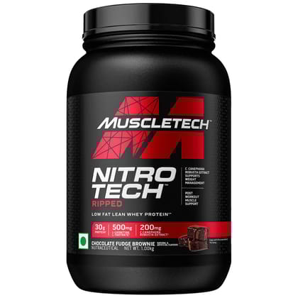 Muscletech Nitrotech Ripped Protein Powder, 907gm-Chocolate Fudge Brownie
