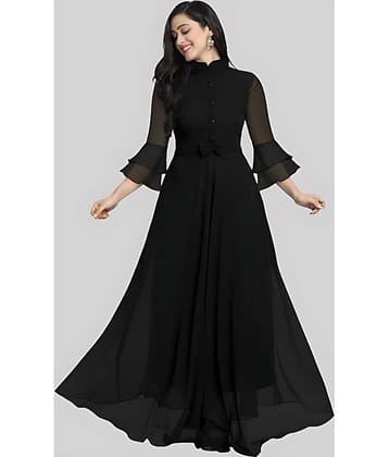 Femvy Women Georgette Solid Gown ( Black )