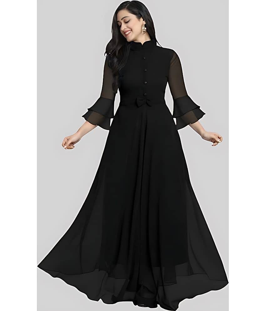 Femvy Women Georgette Solid Gown ( Black )