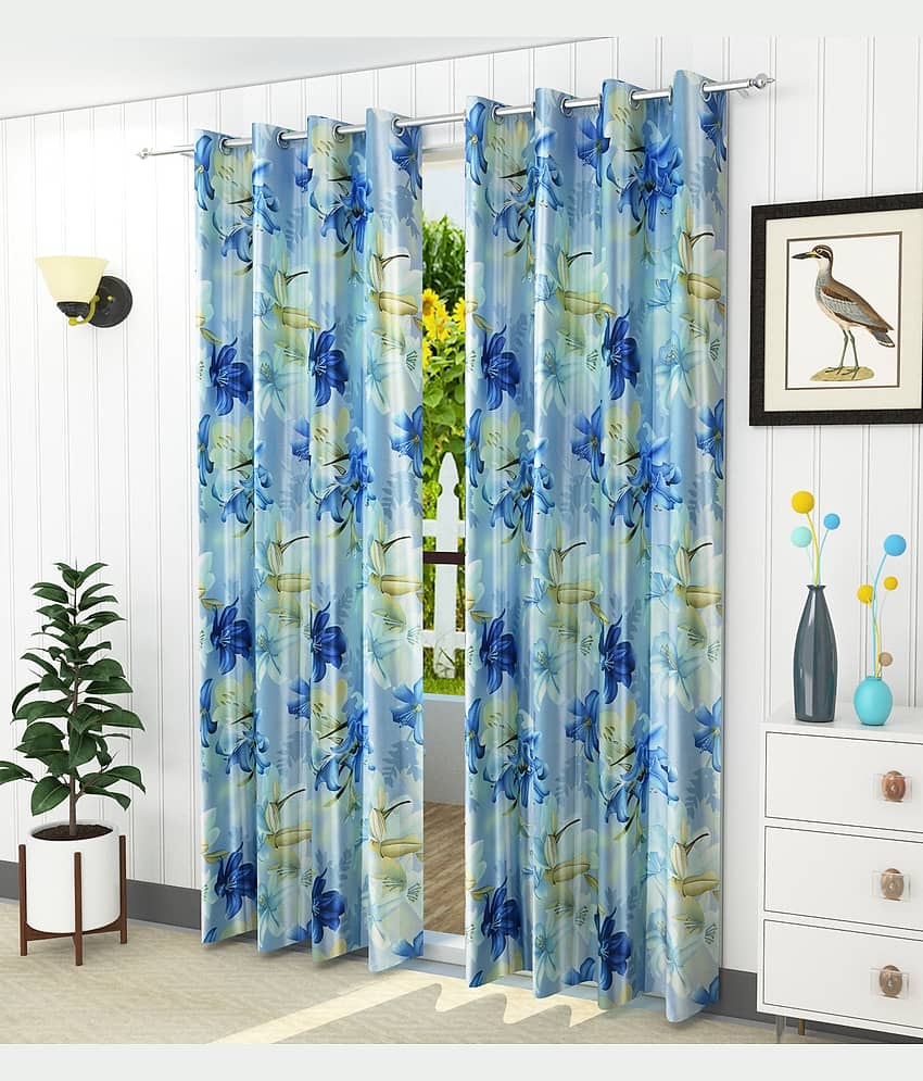 Homefab India Floral Blackout Eyelet Long Door Curtain 9ft (Pack of 2) - Light Grey