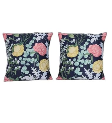 Jeel Decorative Set of 2 Cushion Cover 16 x 16 inch Natural Soft Textured Navy Blue Solid Colour Design Fabric |Square Pillow Covers for Bed | Sofa | Chair Seat