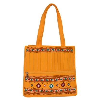 Tribes India Banjara Embroidery Shoulder Bag | Tote Bag | Thread & Beads Handmade Mirror Work | Yellow Color