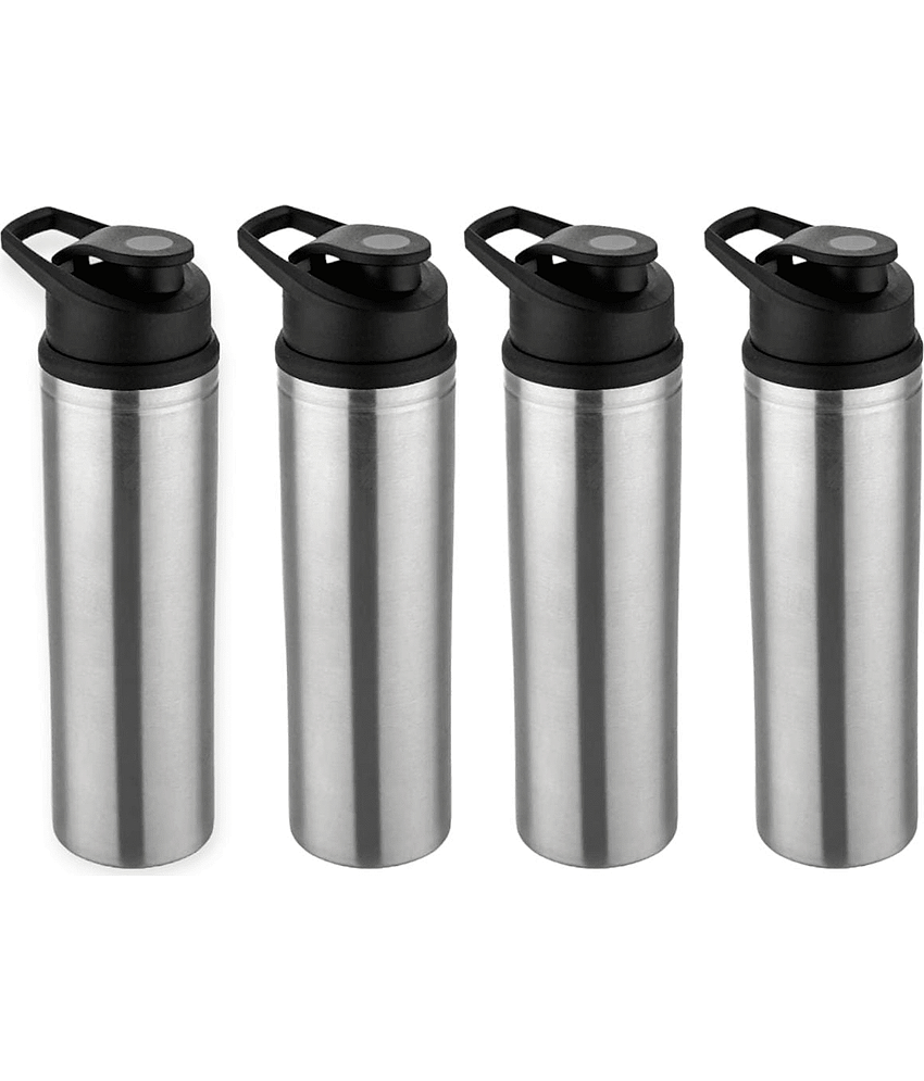 ATROCK Fridge Water Bottle Steel Bottle Sipper Bottle Silver Water Bottle 900 mL ( Set of 4 )