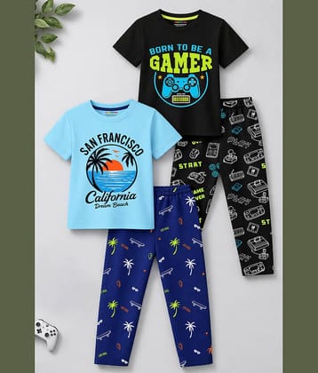 Trampoline Boys Cotton Blend T-Shirt & Pants Set ( Multi , Pack of 2 )