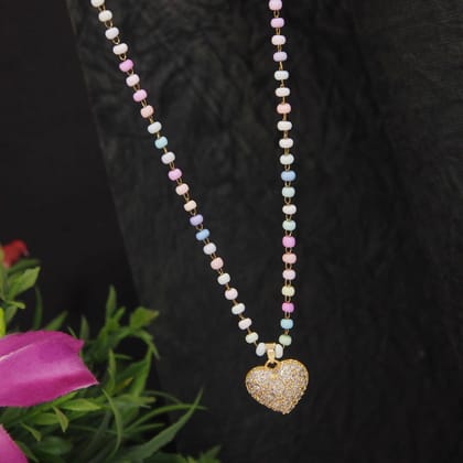 Stainless Steel Heart Shaped Pendent Pearl Chain Necklace -