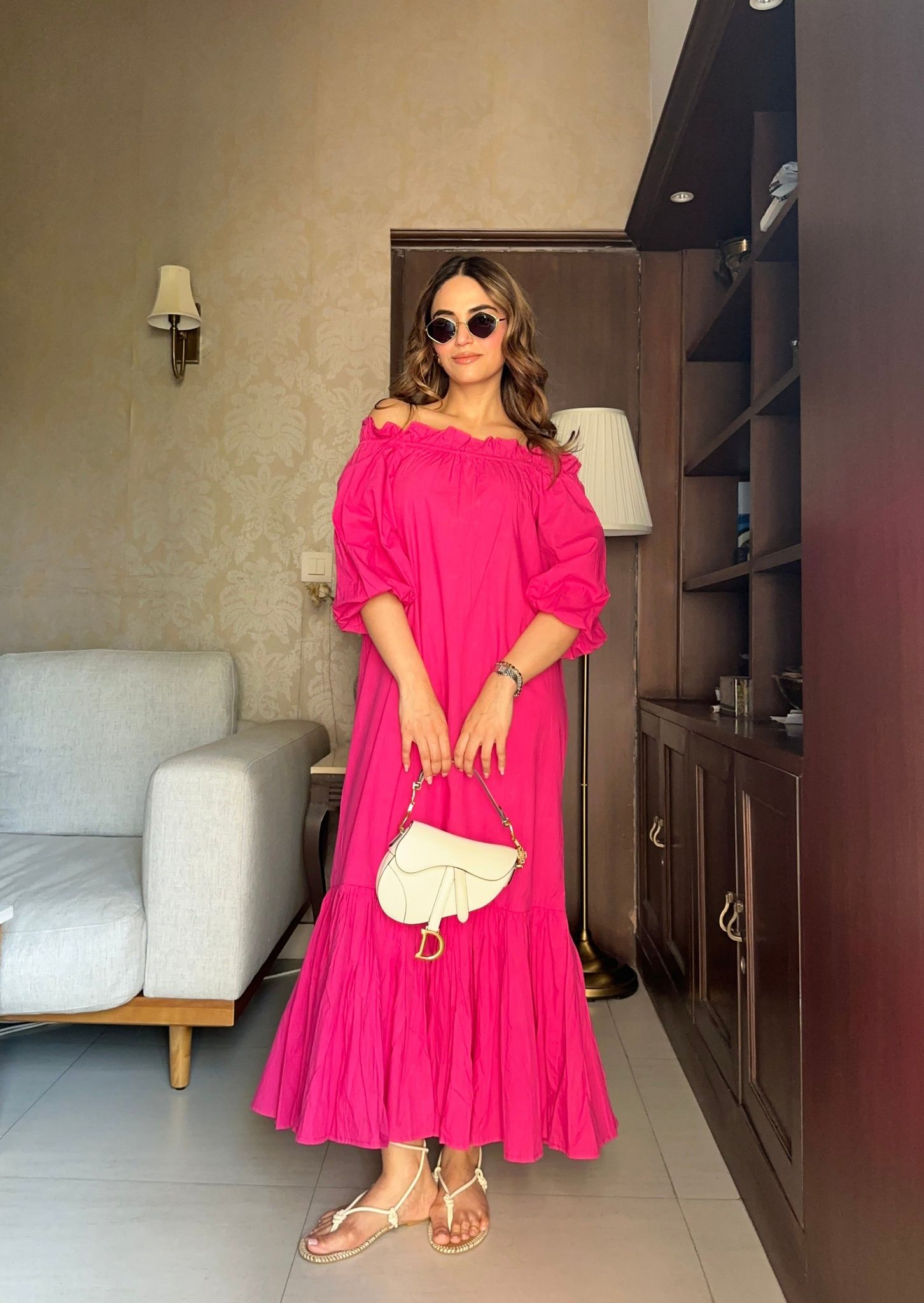 Mehak Bakshi in Fuchsia Off-Shoulder Dress-Pink / XS