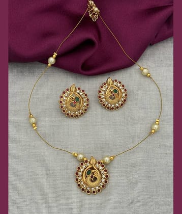 ROFARWORD Gold Brass Necklace Set ( Pack of 1 )