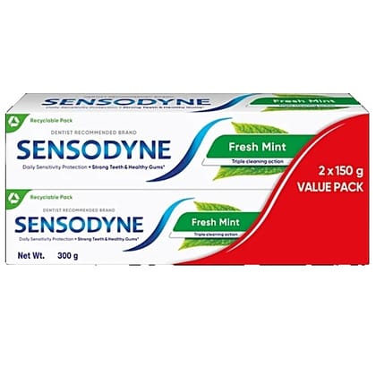 Sensodyne Fresh Mint Sensitive Toothpaste For Daily Sensitivity Protection, Contains Fluoride, Value Pack, 300 g (150g x 2)
