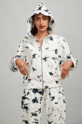 B/W TIE DYE HOODIE-XS / Black/White