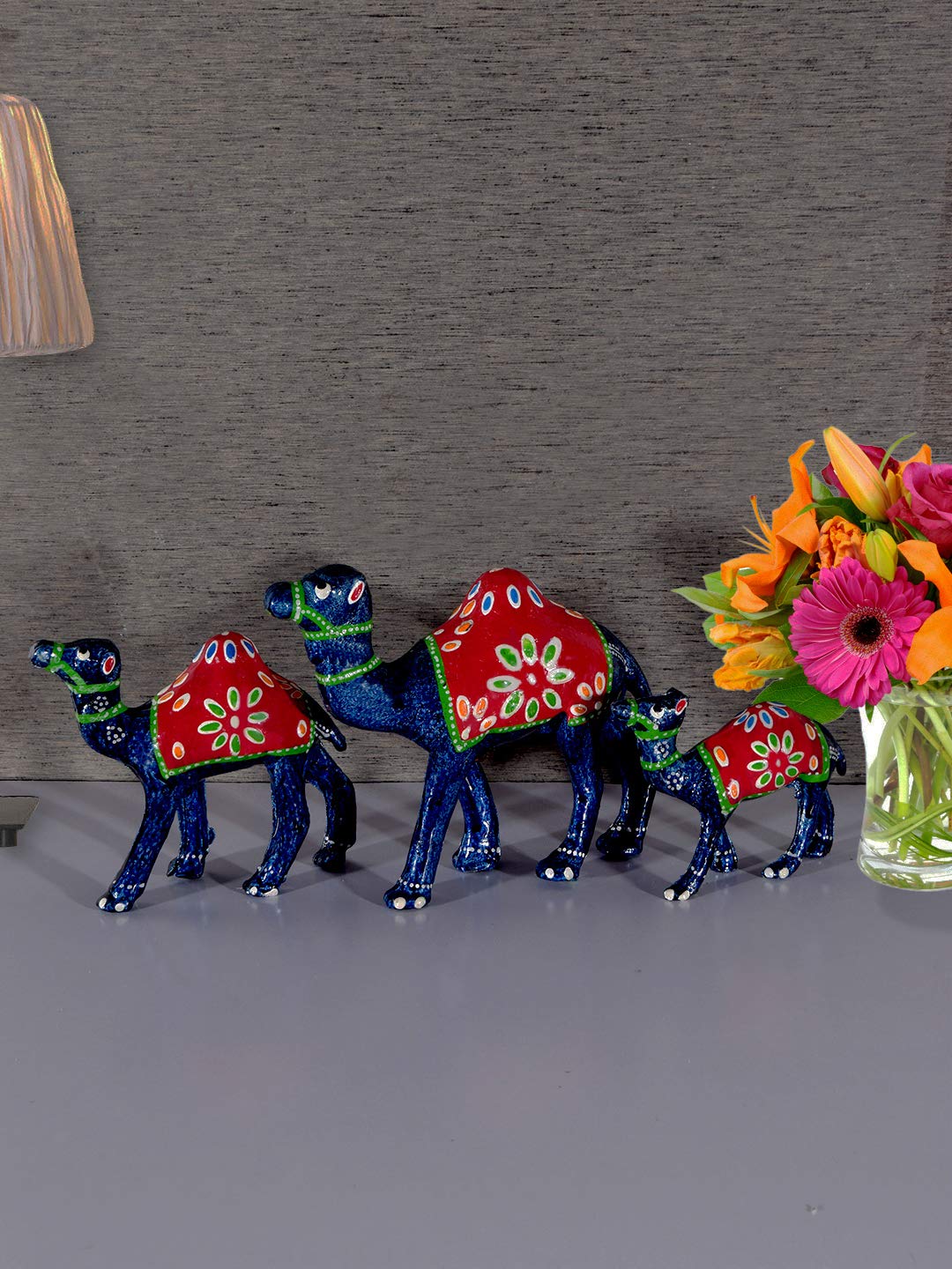 DreamKraft Paper Mache Set of 3 Showpiece Camel (12x10x8 cm, Multicolor)