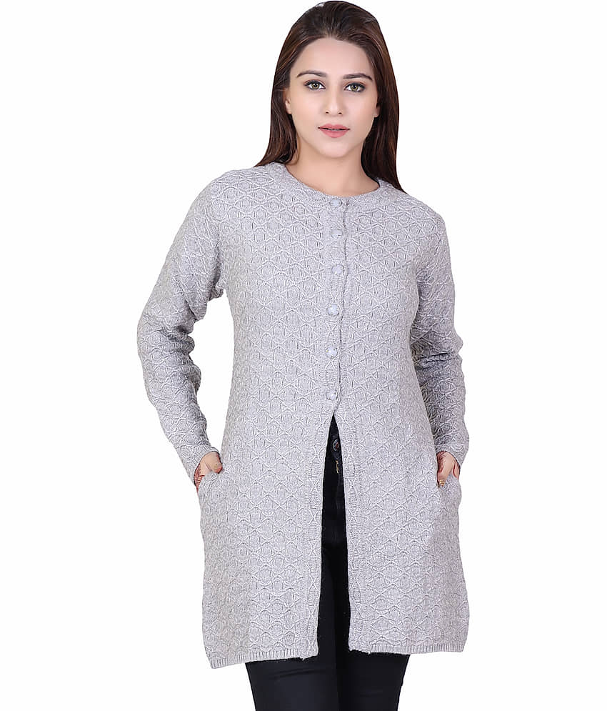 Ogarti Acrylic Grey Buttoned Cardigans - Single