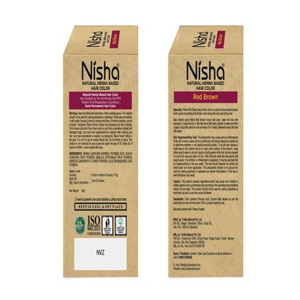 Nisha Henna Based Hair Color Red Brown 90g Pack of 2, Henna Powder Hair Color Dye Brown Hair Colour, No Ammonia, No PPD, Non Oxidative
